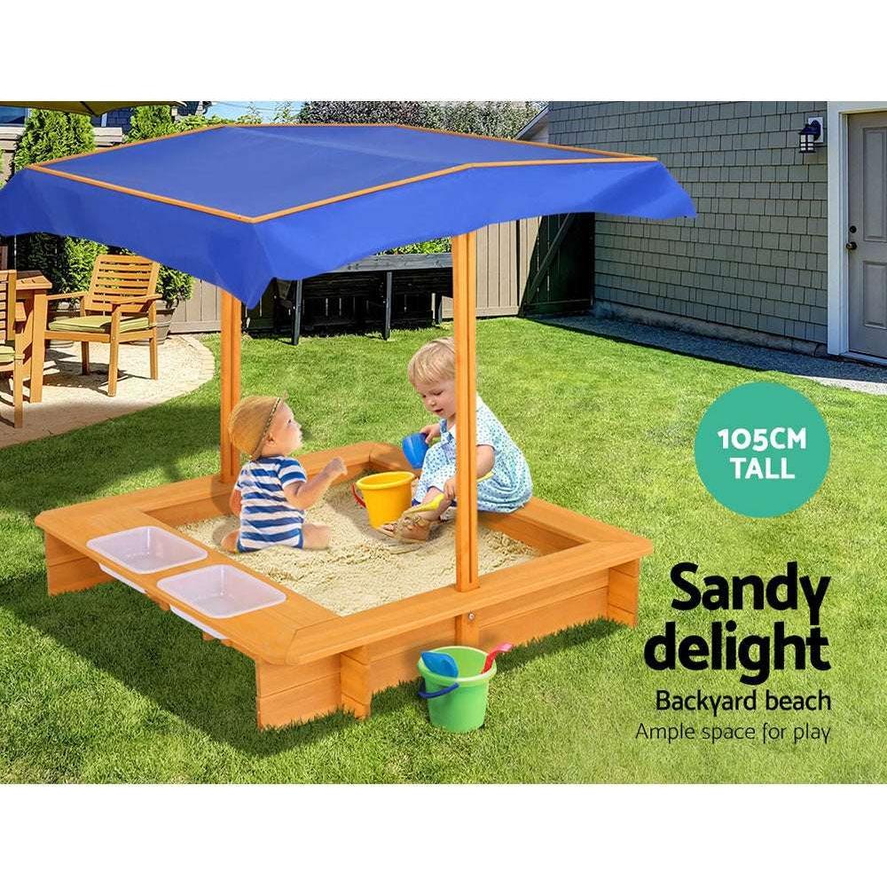 Keezi Kids Sandpit Wooden Sandbox Sand Pit with Canopy Water Basin Toys 103cm - Magdasmall