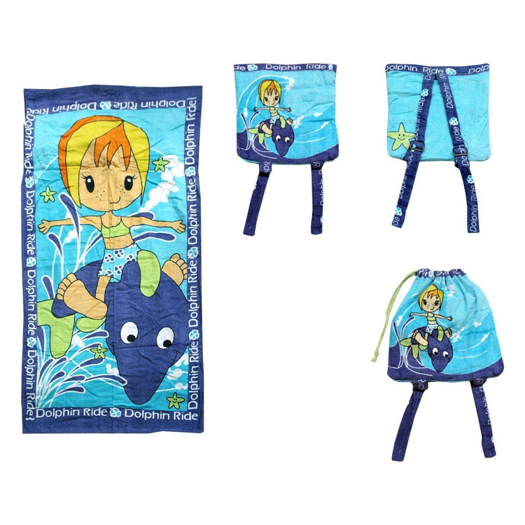 Kids Beach Towel N Bag Dolphin