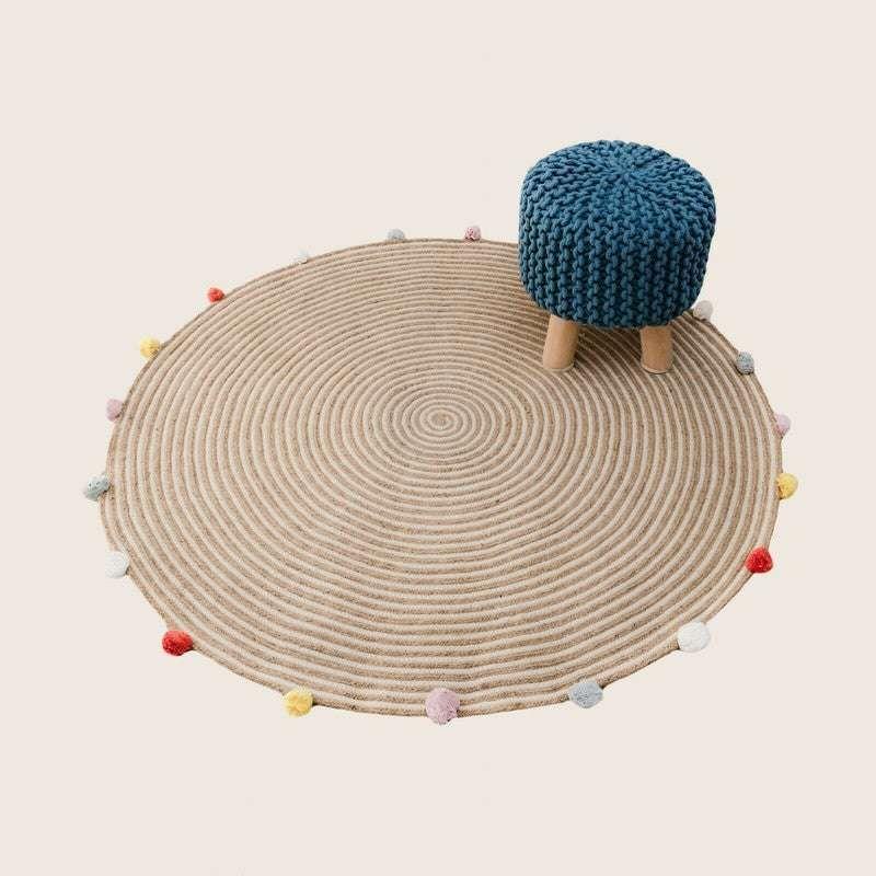 Kids Hand Knitted Cotton Braided Foot Rest Sitting Stool Ottoman (Blue) - Magdasmall