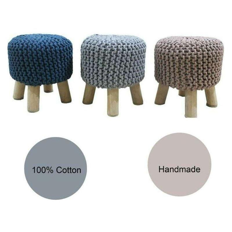 Kids Hand Knitted Cotton Braided Foot Rest Sitting Stool Ottoman (Blue) - Magdasmall