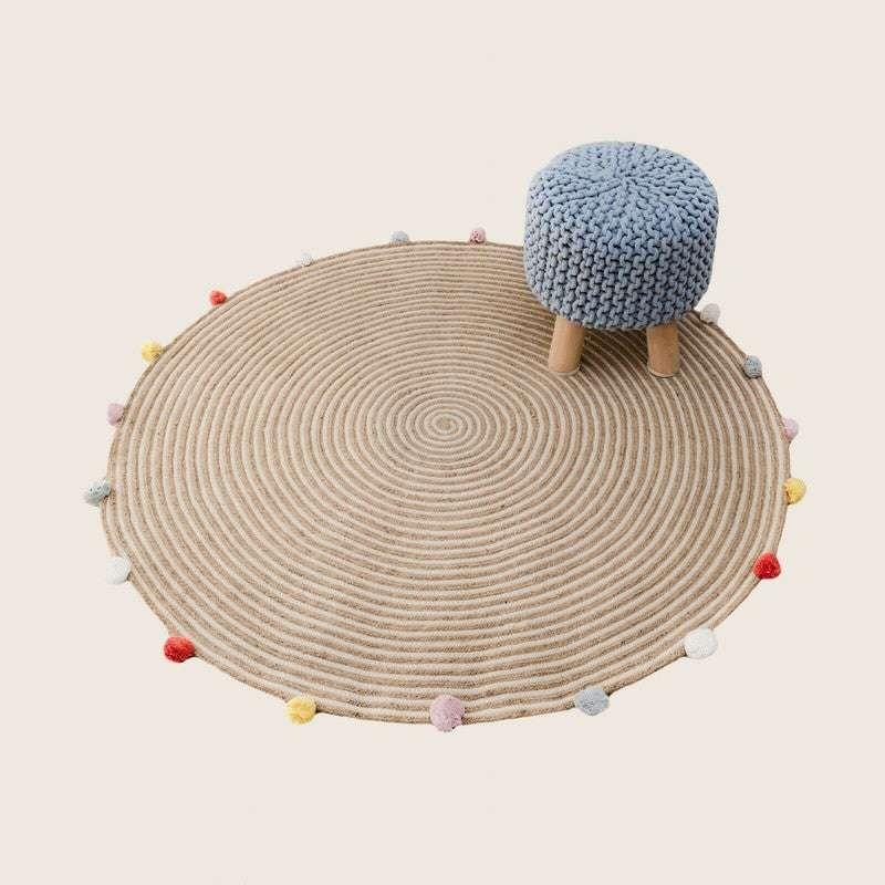 Kids Hand Knitted Cotton Braided Foot Rest Sitting Stool Ottoman (Light Grey) - Magdasmall