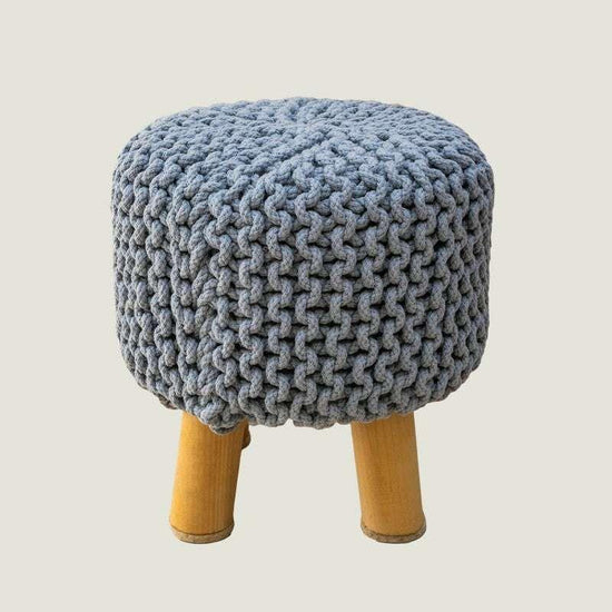 Kids Hand Knitted Cotton Braided Foot Rest Sitting Stool Ottoman (Light Grey) - Magdasmall