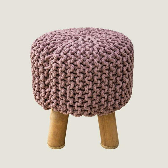 Kids Hand Knitted Cotton Braided Foot Rest Sitting Stool Ottoman (Rose Pink) - Magdasmall