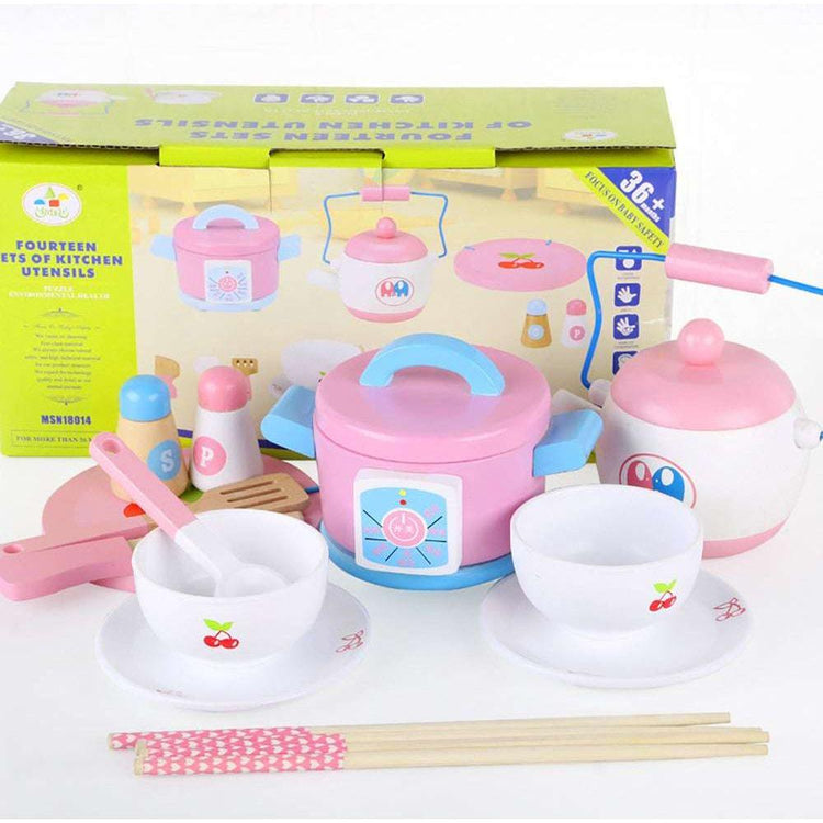 Kids Wooden Kitchen Tea Set Pretend Play