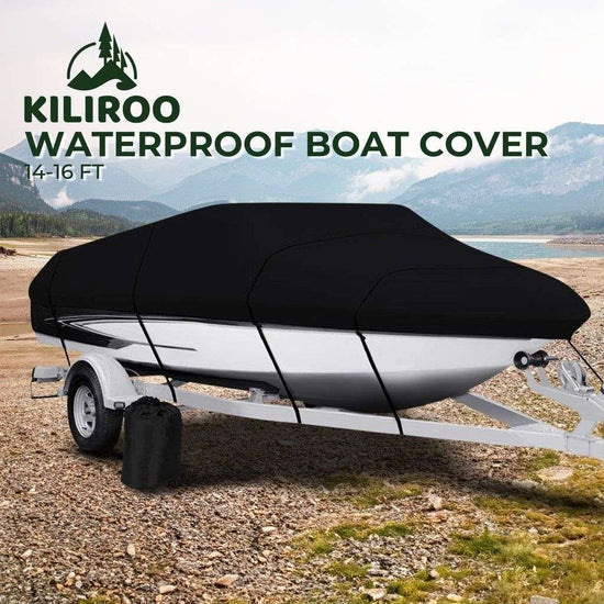 KILIROO 14-16 FT Waterproof Boat Cover Black