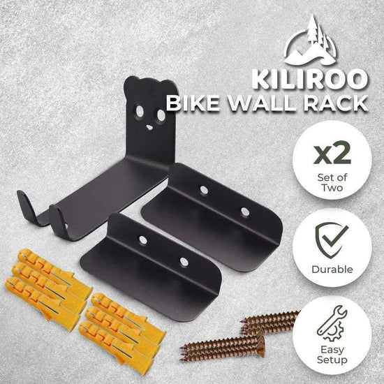 KILIROO 2 Pack of Bicycle Storage Wall Mount Rack (Black)