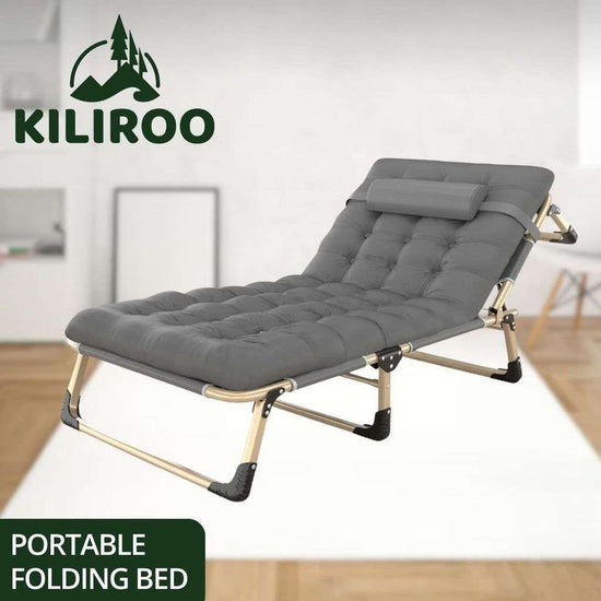 KILIROO Adjustable Portable Folding Bed with Mattress and Headrest (Grey)