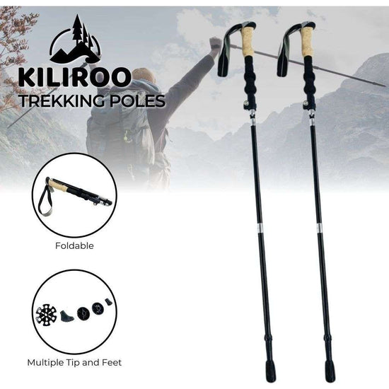 KILIROO Folding Hiking, Walking and Trekking Poles 135cm - Cork