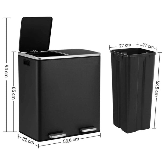 Kitchen Dual Recycling Bin 30L, Black