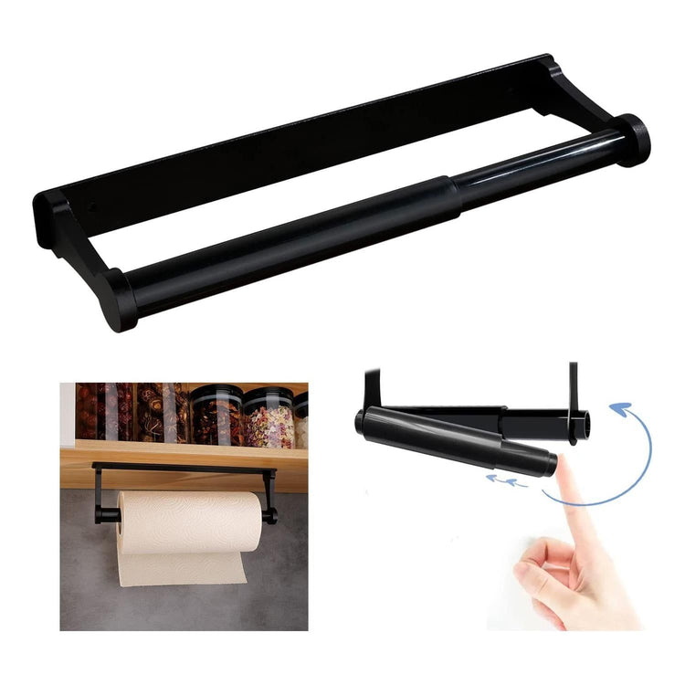 Kitchen Paper Holder Under Cabinet Screw Wall Mount Adhesive Paper Towel Holder Rectangle Black