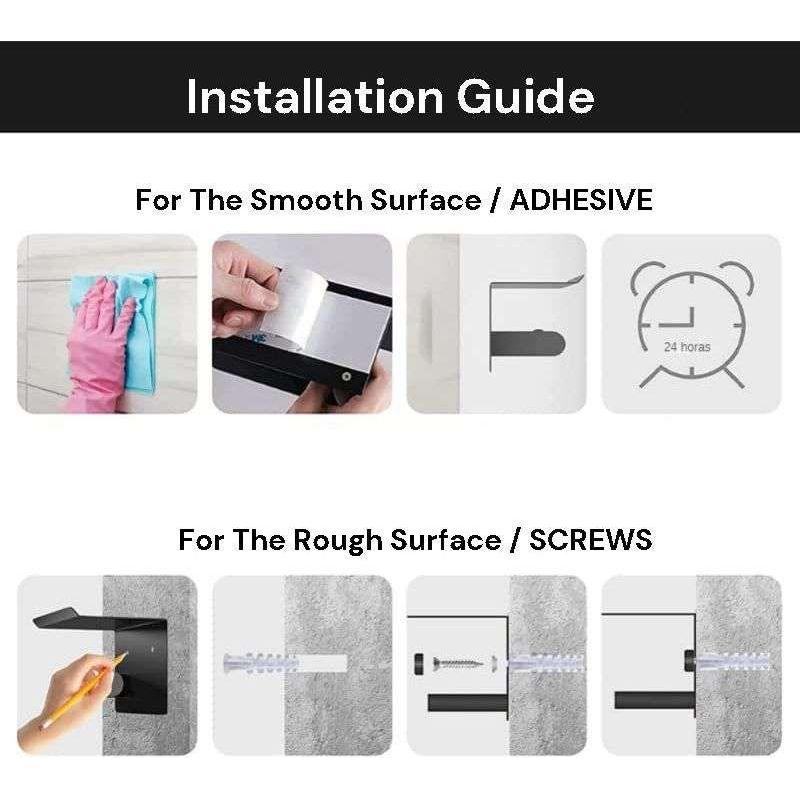 Kitchen Paper Holder Under Cabinet Screw Wall Mount Adhesive Paper Towel Holder Rectangle Black