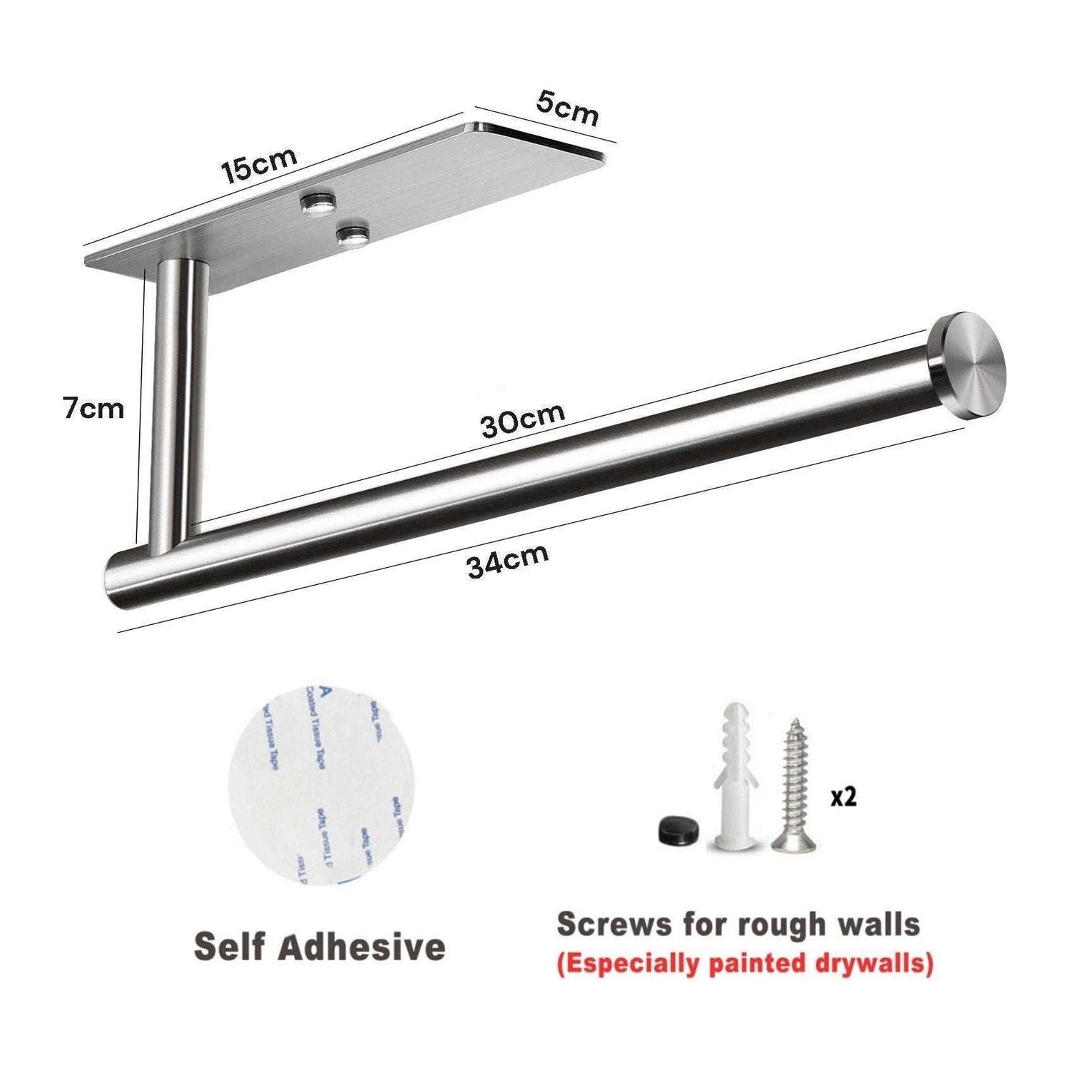 Kitchen Paper Holder Under Cabinet Wall Mount Adhesive Paper Towel Holder Rectangle Silver