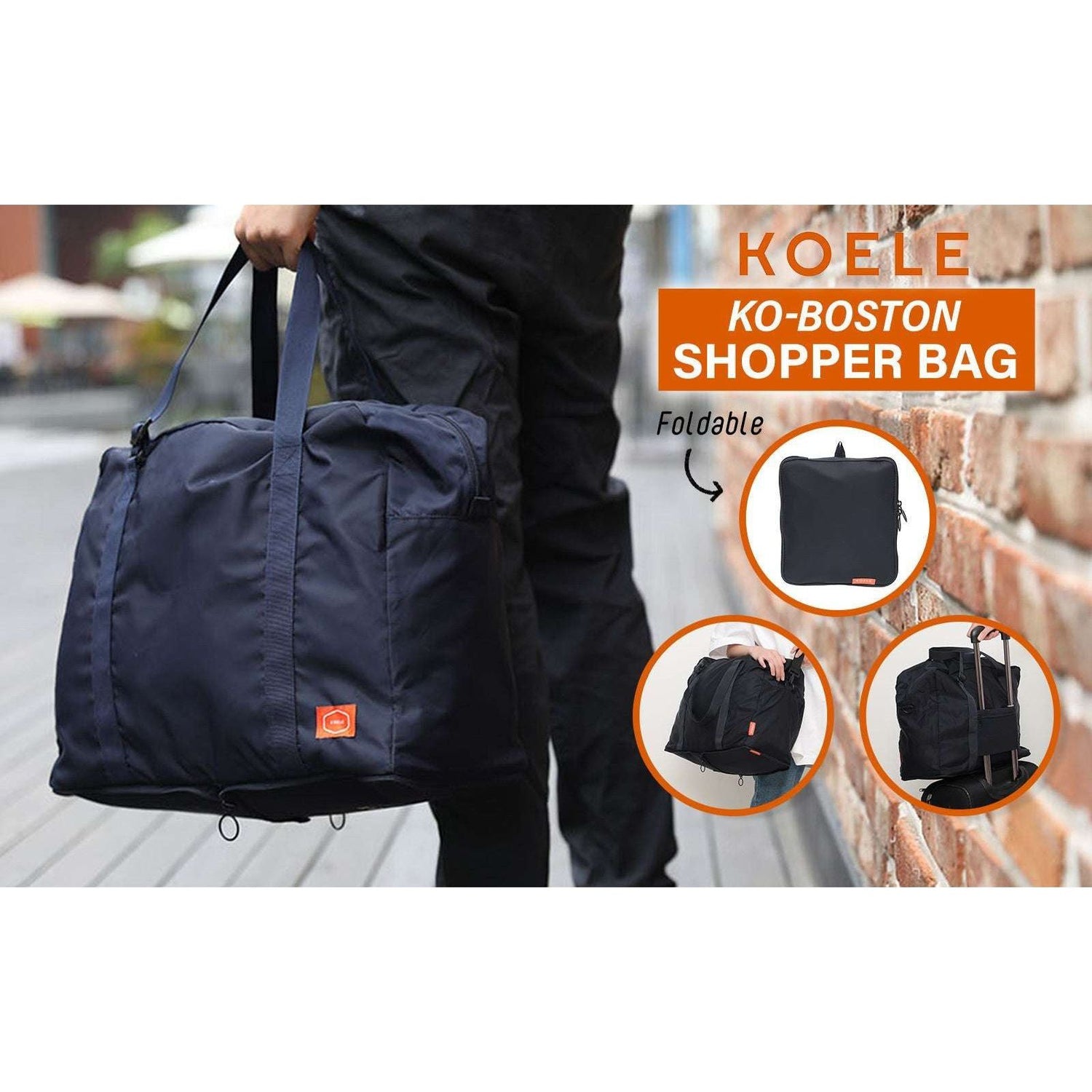 KOELE Navy Shopper Bag Travel Duffle Bag Foldable Laptop Luggage KO-BOSTON