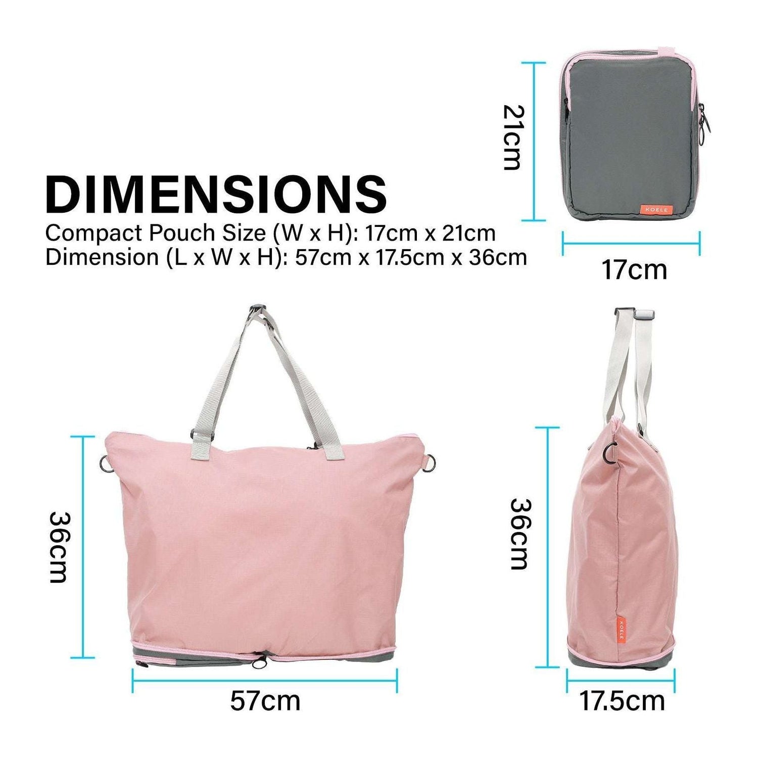 KOELE Pink Shopper Bag Tote Bag Foldable Travel Laptop Grocery KO-DUAL - Magdasmall