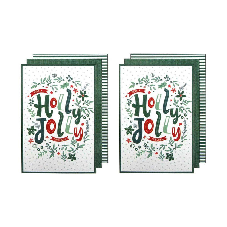 Ladelle Joyful Jolly Christmas Set of 6 Cotton Kitchen Towels Green - Magdasmall