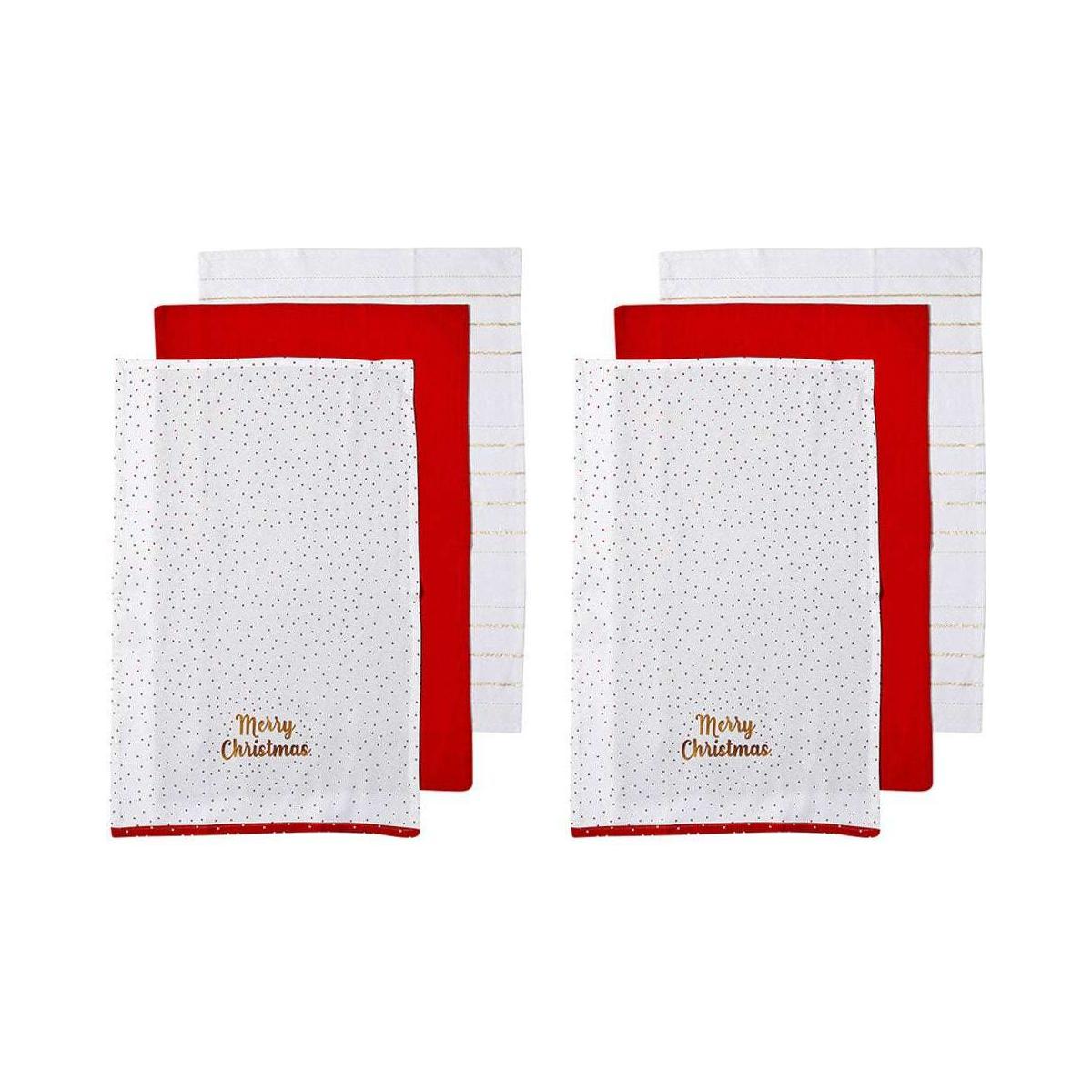 Ladelle Joyful Merry Christmas Set of 6 Cotton Kitchen Towels Red - Magdasmall