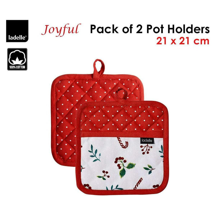 Ladelle Joyful Red Set of 2 Pot Holders 21 x 21 cm - Magdasmall