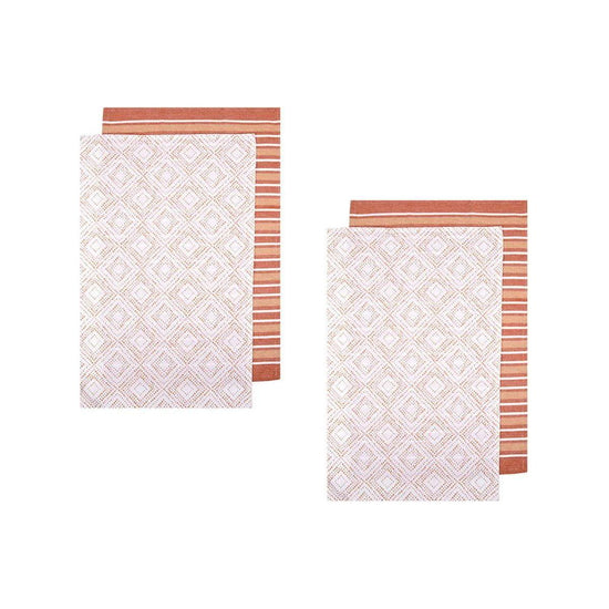 Ladelle Sanctuary Geo Terracotta Set of 4 Cotton Kitchen Towels 45 x 70 cm