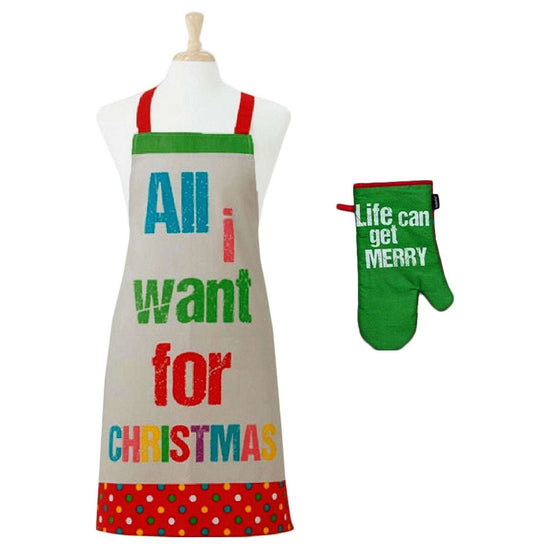 Ladelle Set of 2 All I want Christmas Oven Mitt & Apron Kitchen Set - Magdasmall