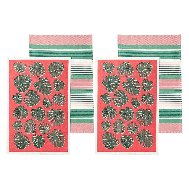 Ladelle Set of 4 Bahamas Kitchen / Cleaning 100% Cotton Tea Towels Coral