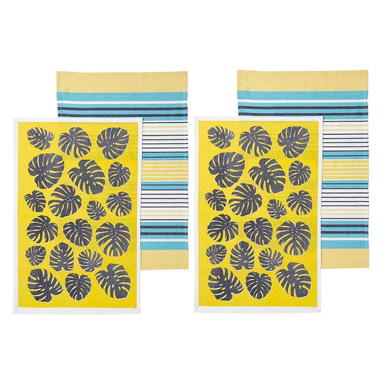 Ladelle Set of 4 Bahamas Kitchen / Cleaning 100% Cotton Tea Towels Yellow