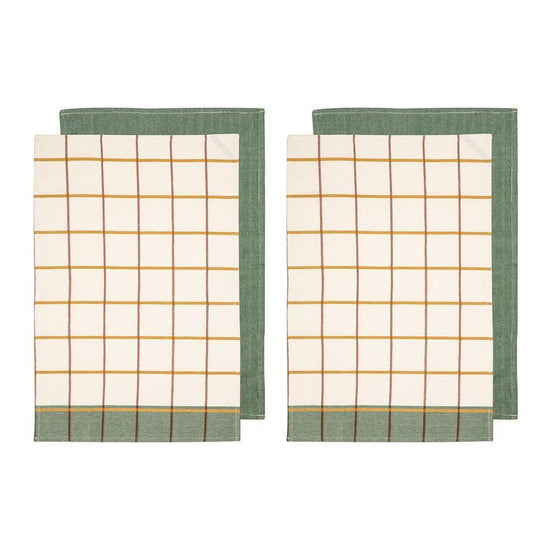 Ladelle Set of 4 Retreat Cotton Kitchen Tea Towels 50 x 70 cm Green