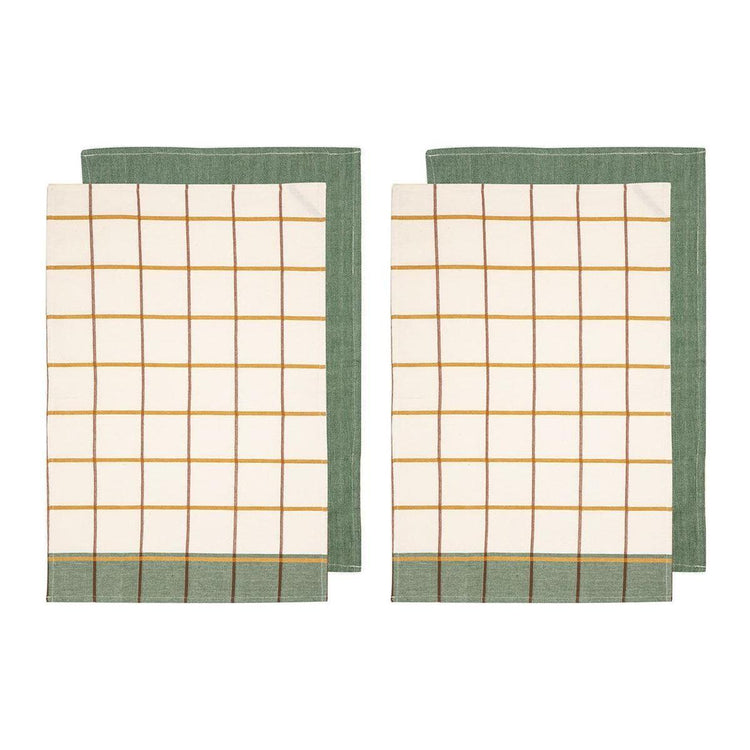 Ladelle Set of 4 Retreat Cotton Kitchen Tea Towels 50 x 70 cm Green