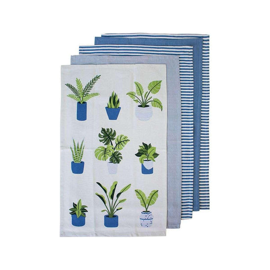 Ladelle Set of 5 Plant Life Cotton Kitchen Tea Towels 50 x 70 cm Blue