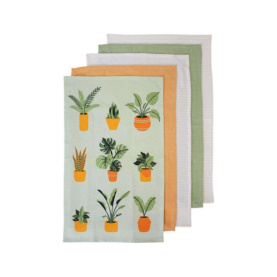 Ladelle Set of 5 Plant Life Cotton Kitchen Tea Towels 50 x 70 cm Green