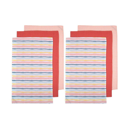 Ladelle Set of 6 Zest Bright Cotton Kitchen Tea Towels 50 x 70 cm Stripes
