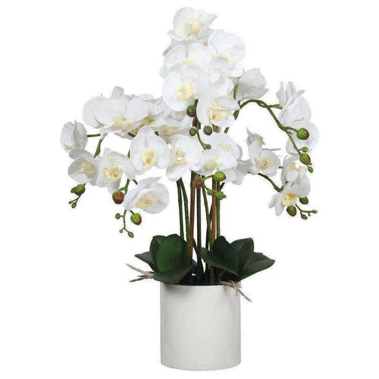 Large Multi-Stem White Potted Faux Orchid 65cm - Magdasmall