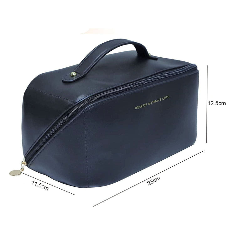 Large Travel Cosmetic Bag Portable Make up Makeup Bag Waterproof PU Leather Storage Black