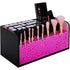 Leather Makeup Brush Cosmetic Organiser Storage Box with Pink Pearls, Acrylic Cover and 3 Compartments(Black)