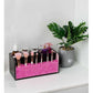 Leather Makeup Brush Cosmetic Organiser Storage Box with Pink Pearls, Acrylic Cover and 3 Compartments(Black)