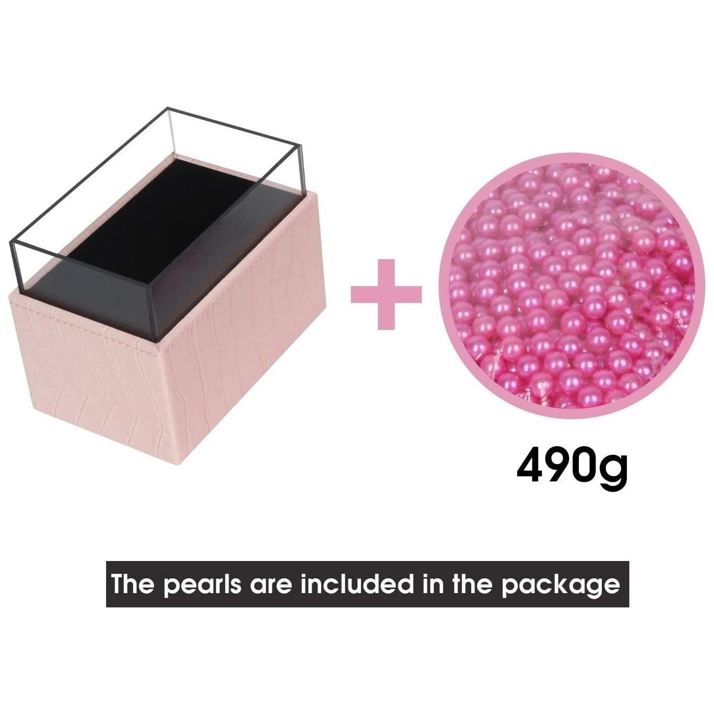 Leather Makeup Brush Cosmetic Organiser Storage Box with Pink Pearls and Acrylic Cover (Pink)