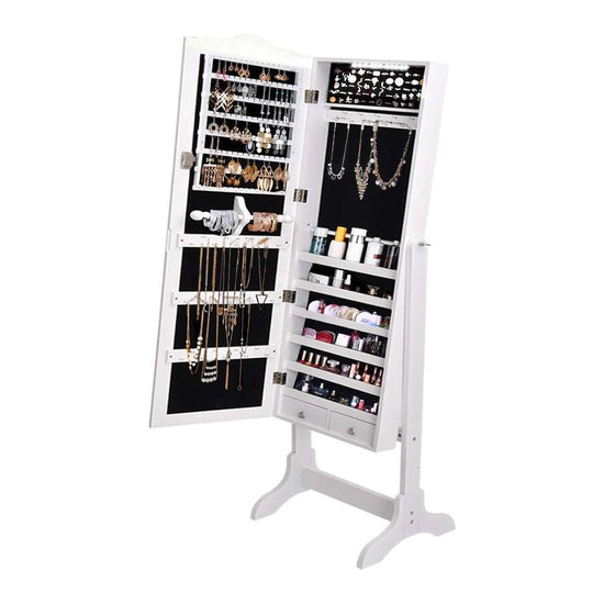 Levede Dual Use Mirrored Jewellery Dressing Cabinet with LED Light in White - Magdasmall