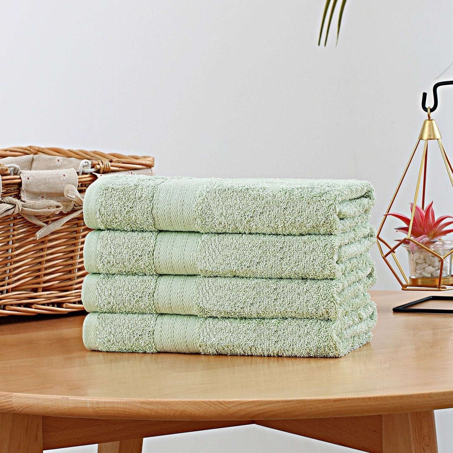 Linenland Bath Towel 4 Piece Cotton Hand Towels Set - Sage Green