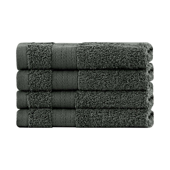 Linenland Bath Towel Set - 4 Piece Cotton Washcloths - Charcoal