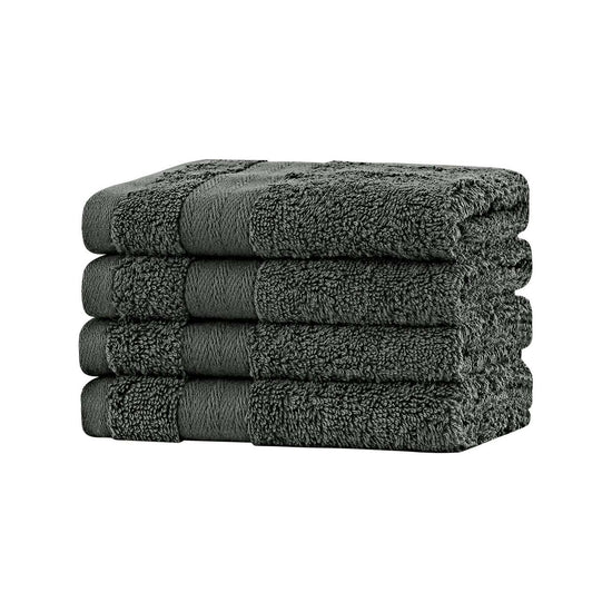 Linenland Bath Towel Set - 4 Piece Cotton Washcloths - Charcoal