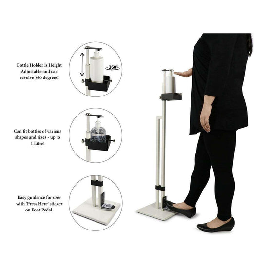 Lirash Touch Free Hand Sanitiser Dispenser Station Floor Stand Foot Operated - White Black