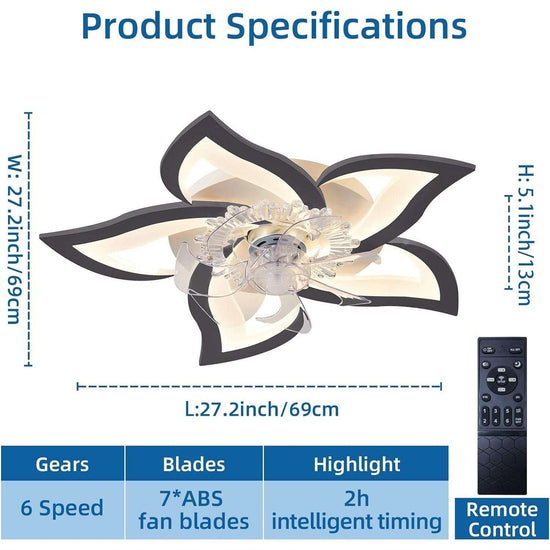 Low Ceiling Light Fan, Low Profile, 6 Wind Speed, 3 Colors (69 cm)