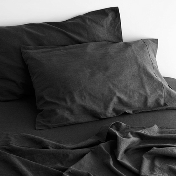 luxurious linen cotton sheet set 1 double charcoal - Magdasmall