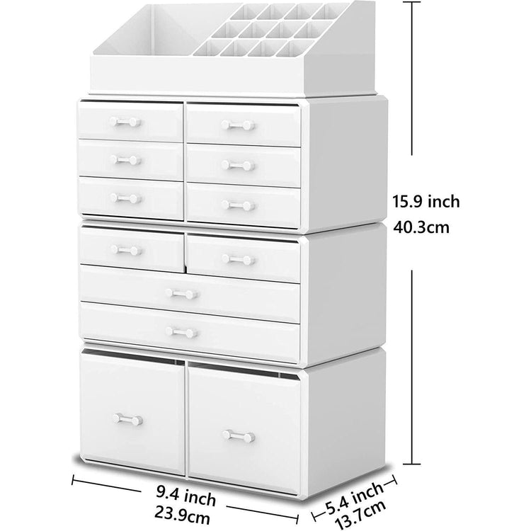 Makeup Cosmetic Organizer Storage with 12 Drawers Display Boxes (White)