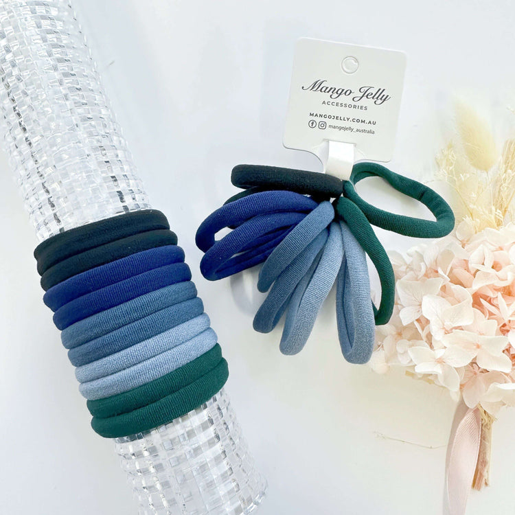 MANGO JELLY Metal Free Hair ties (4.5cm) - Blue Mixed 10P - Six Pack