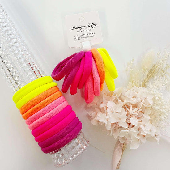 MANGO JELLY Metal Free Hair ties (4.5cm) - Neon Mixed 10P - Twin Pack