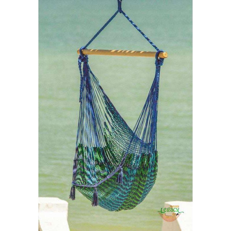 Mayan Legacy Extra Large Outdoor Cotton Mexican Hammock Chair in Caribe Colour