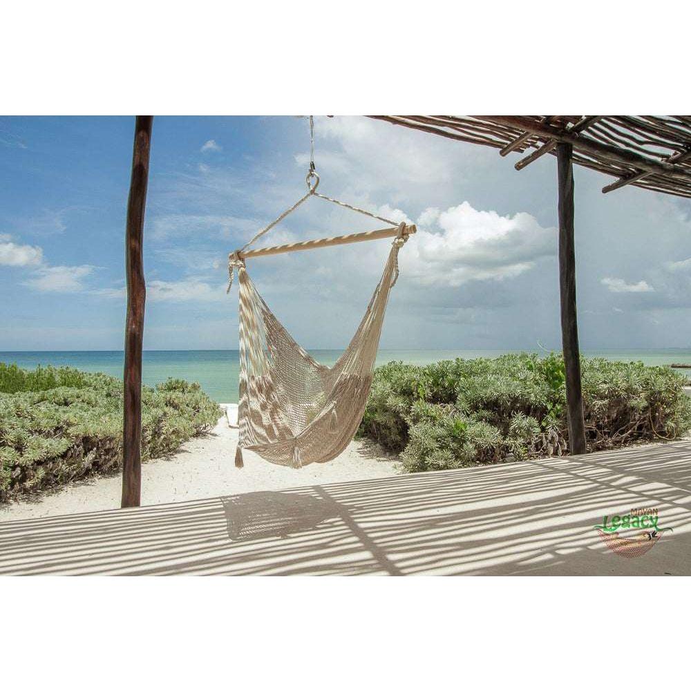 Mayan Legacy Extra Large Outdoor Cotton Mexican Hammock Chair in Cream Colour