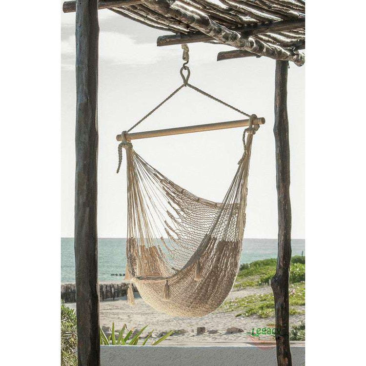 Mayan Legacy Extra Large Outdoor Cotton Mexican Hammock Chair in Cream Colour