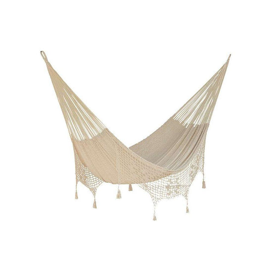 Mayan Legacy Queen Size Deluxe Outdoor Cotton Mexican Hammock in Cream Colour