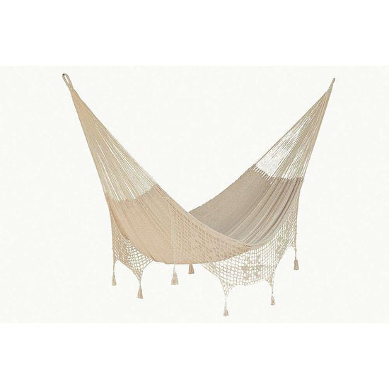 Mayan Legacy Queen Size Deluxe Outdoor Cotton Mexican Hammock in Cream Colour